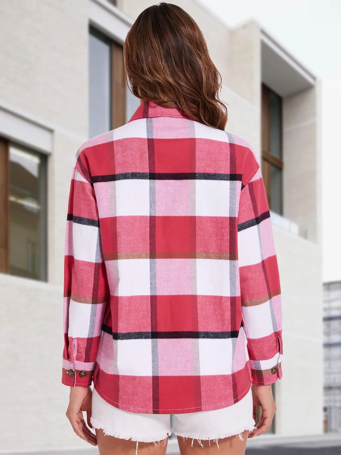 MAGCOMSEN Women's Flannel Plaid Shirts Button Down Long Sleeve Soft Flannel Shacket Loose Fit Casual Blouse Tops