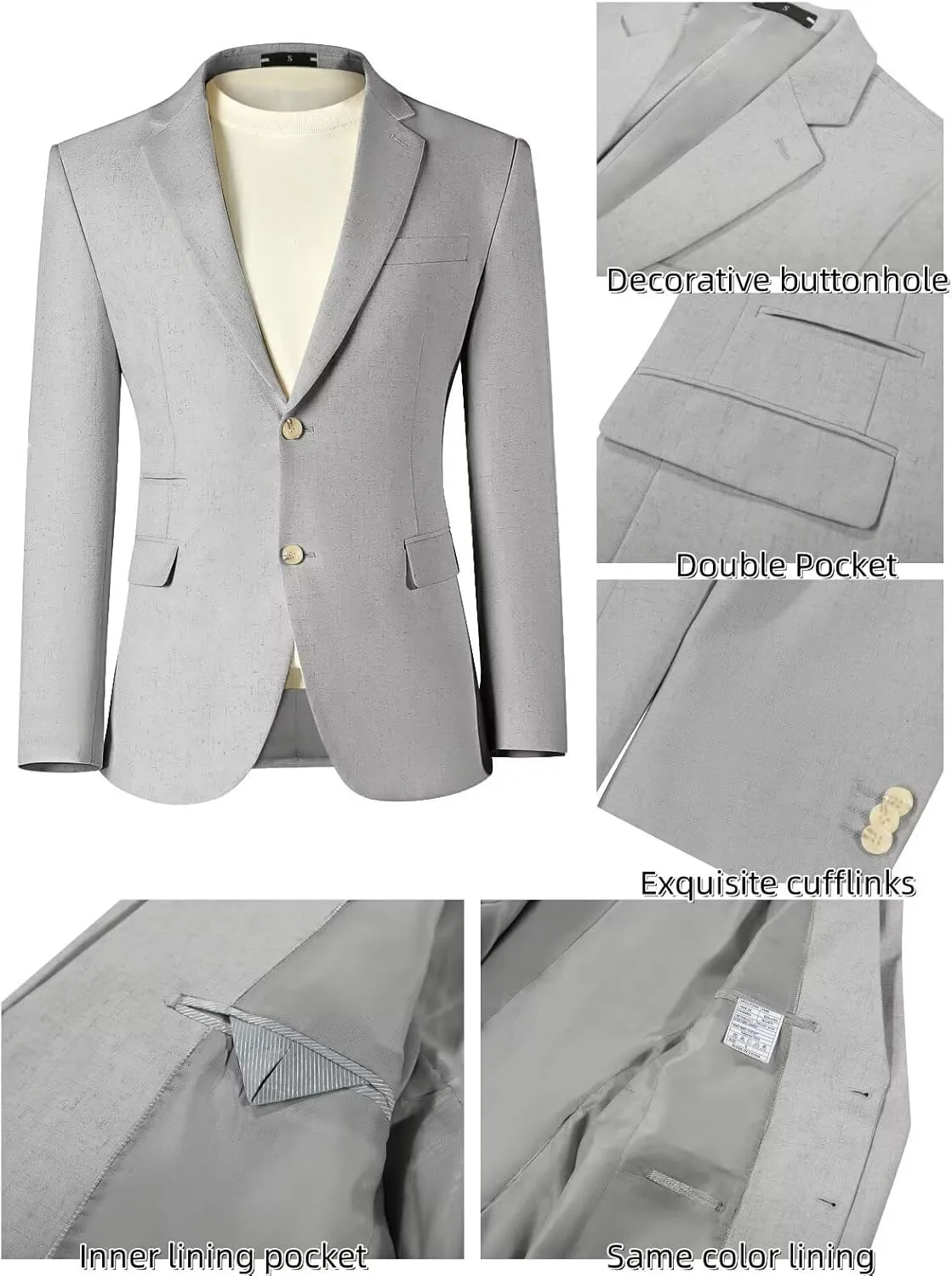 Men Linen Suits 2 Piece Summer Beach Suit Casual Holiday Outfits Lightweight Groomsmen Blazer Pants Set Wedding Prom Tuxedos