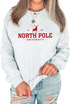 North Pole University Unisex Christmas Sweatshirt - Graphic Sweatshirt for Women, Holiday Christmas Sweater, Comfy Pullover