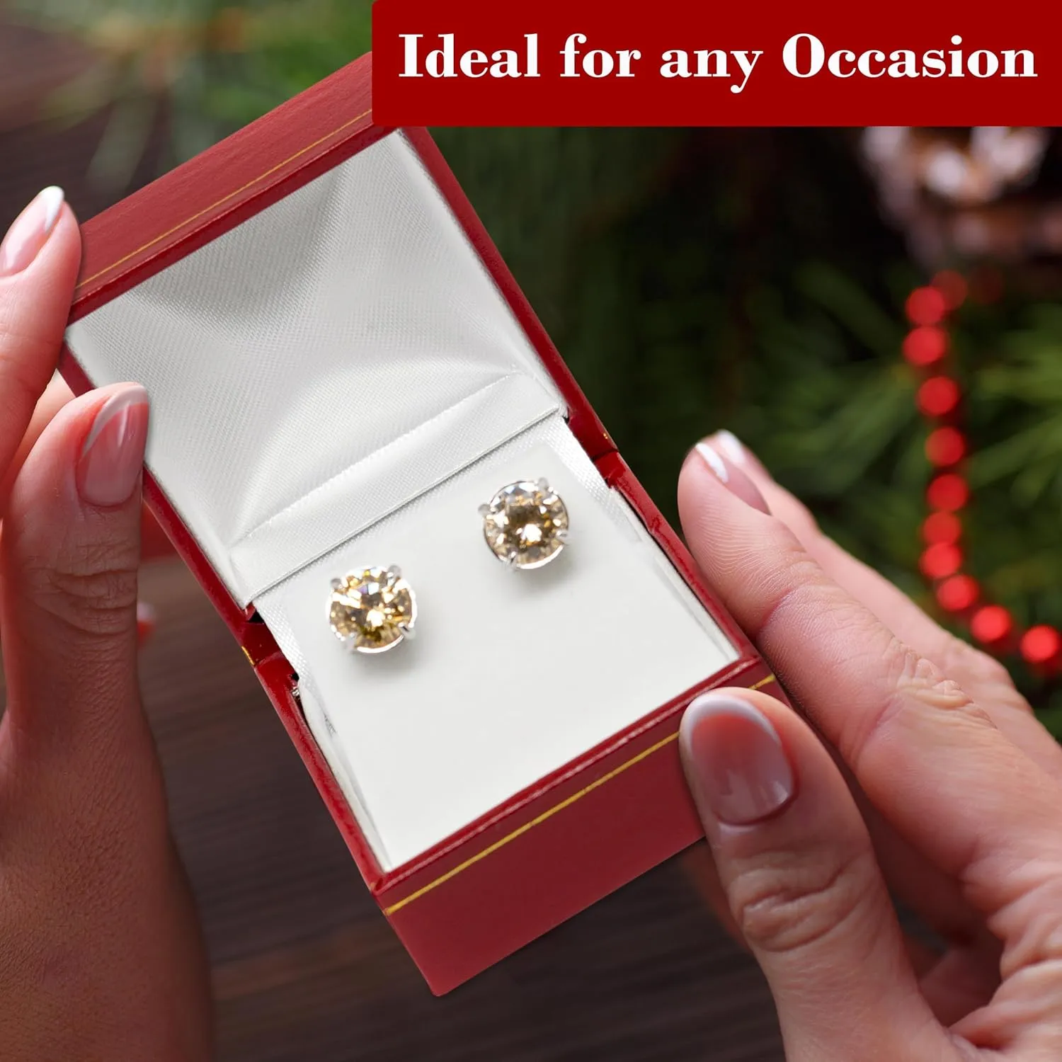 Novel Box Red Jewelry Box for Earrings 2.1x1.9x1.25 Inches - Earring Gift Boxes with Gold Trim - Faux Leatherette Earring Storage Case - Gift Presentation Cases for Earrings Only