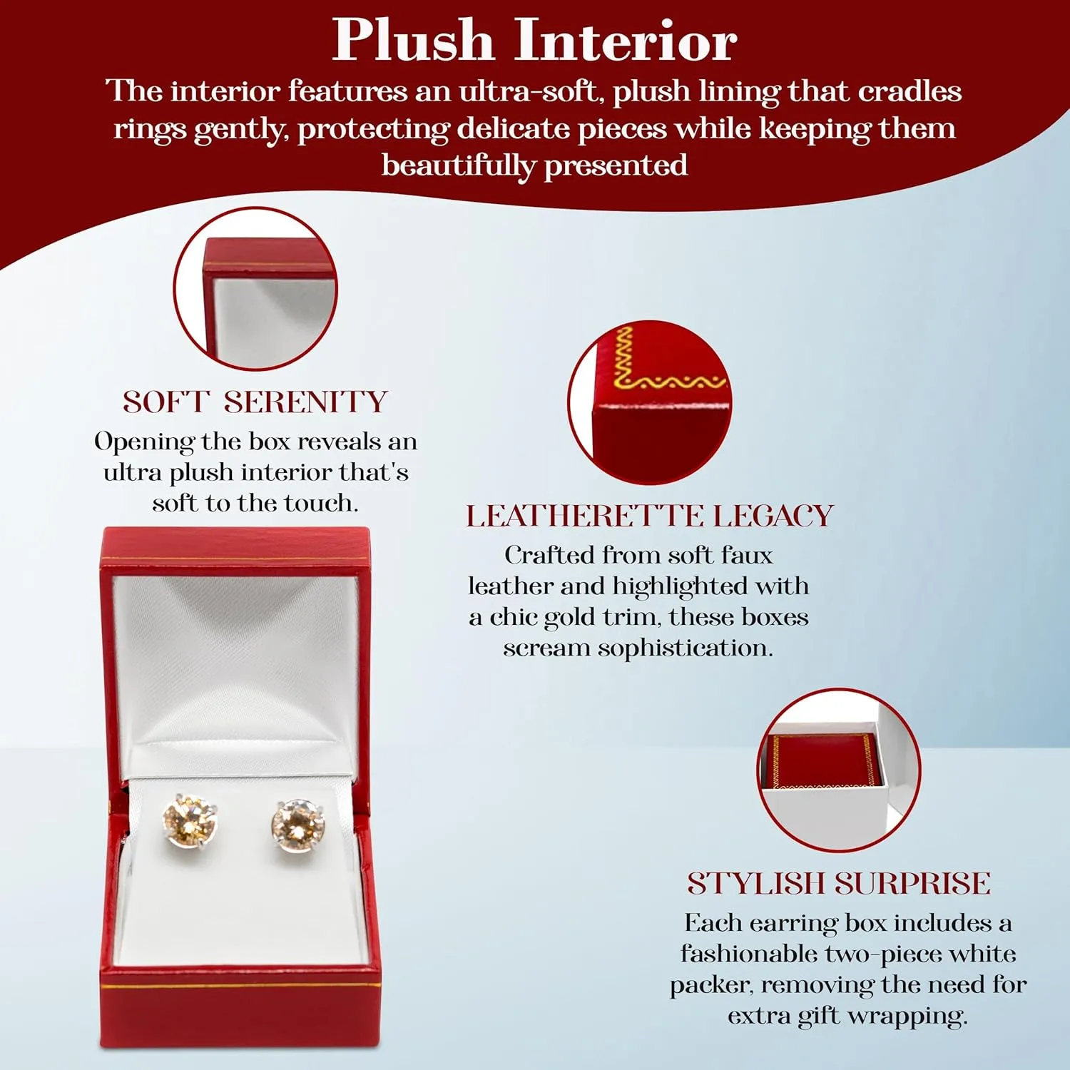 Novel Box Red Jewelry Box for Earrings 2.1x1.9x1.25 Inches - Earring Gift Boxes with Gold Trim - Faux Leatherette Earring Storage Case - Gift Presentation Cases for Earrings Only