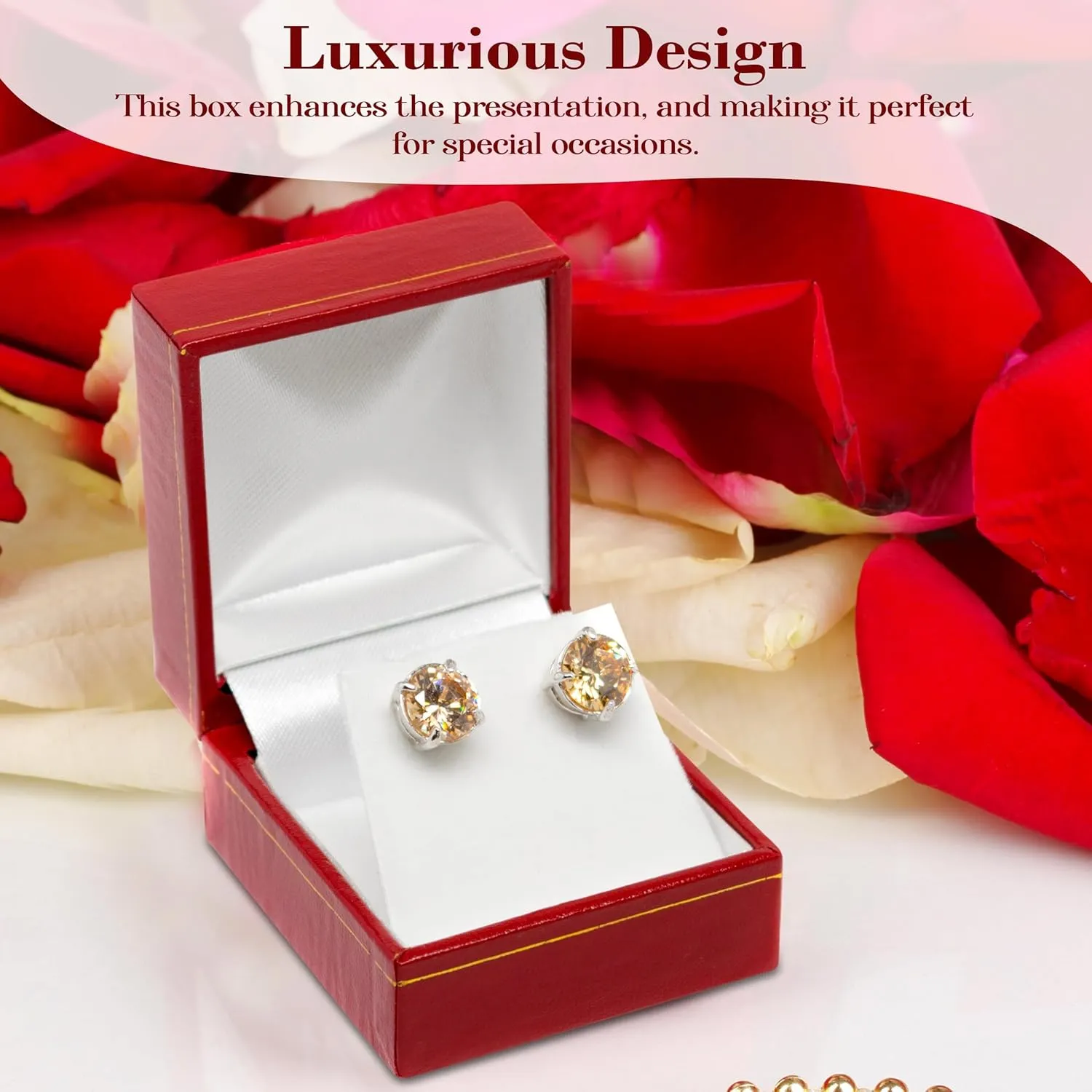 Novel Box Red Jewelry Box for Earrings 2.1x1.9x1.25 Inches - Earring Gift Boxes with Gold Trim - Faux Leatherette Earring Storage Case - Gift Presentation Cases for Earrings Only