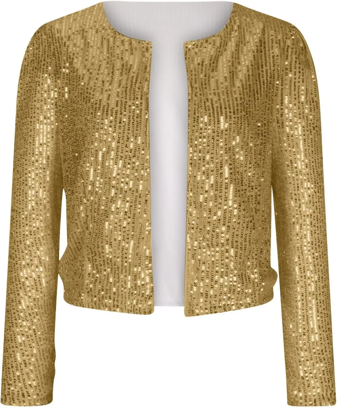 nqgsntc Women Sequin Blazer Open Front Jacket Party Christmas Puff Sleeve Sparkly Coats