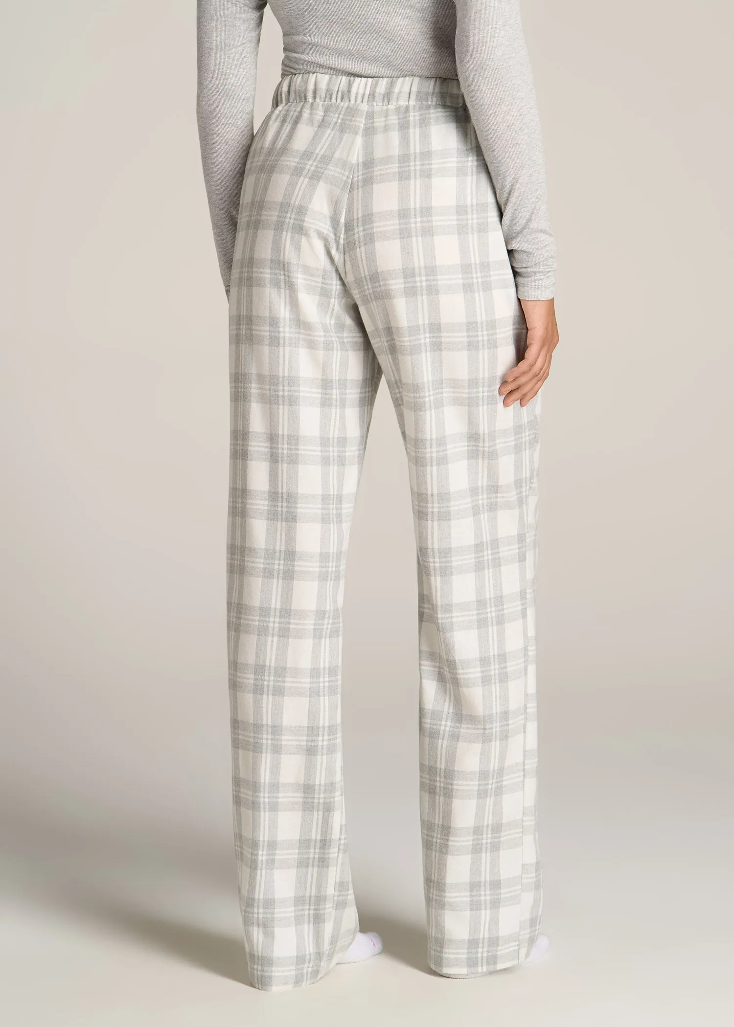 Open-Bottom Flannel Women's Tall Pajama Pants in Heather Grey and White Plaid