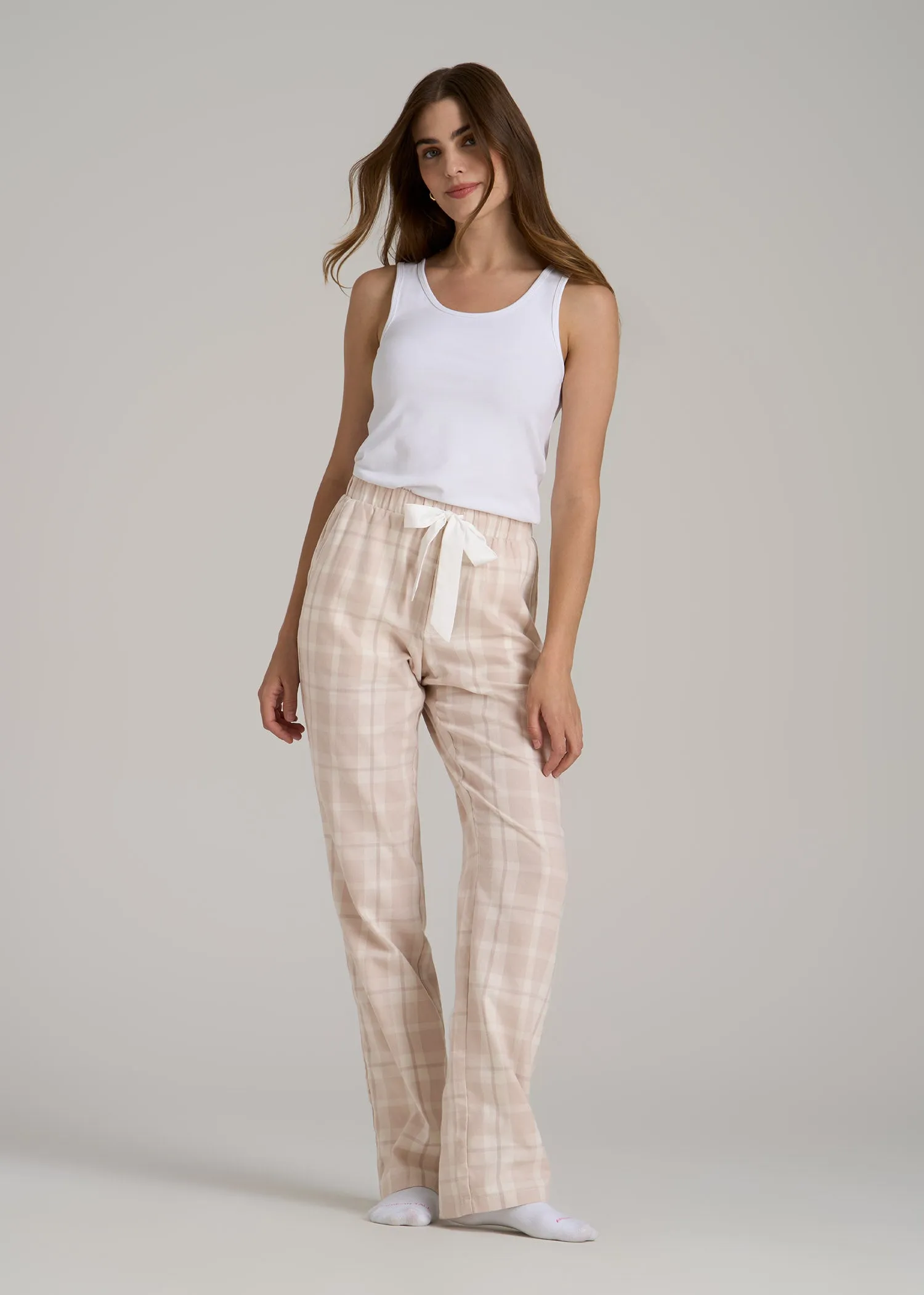 Open-Bottom Flannel Women's Tall Pajama Pants in Sandstorm Plaid