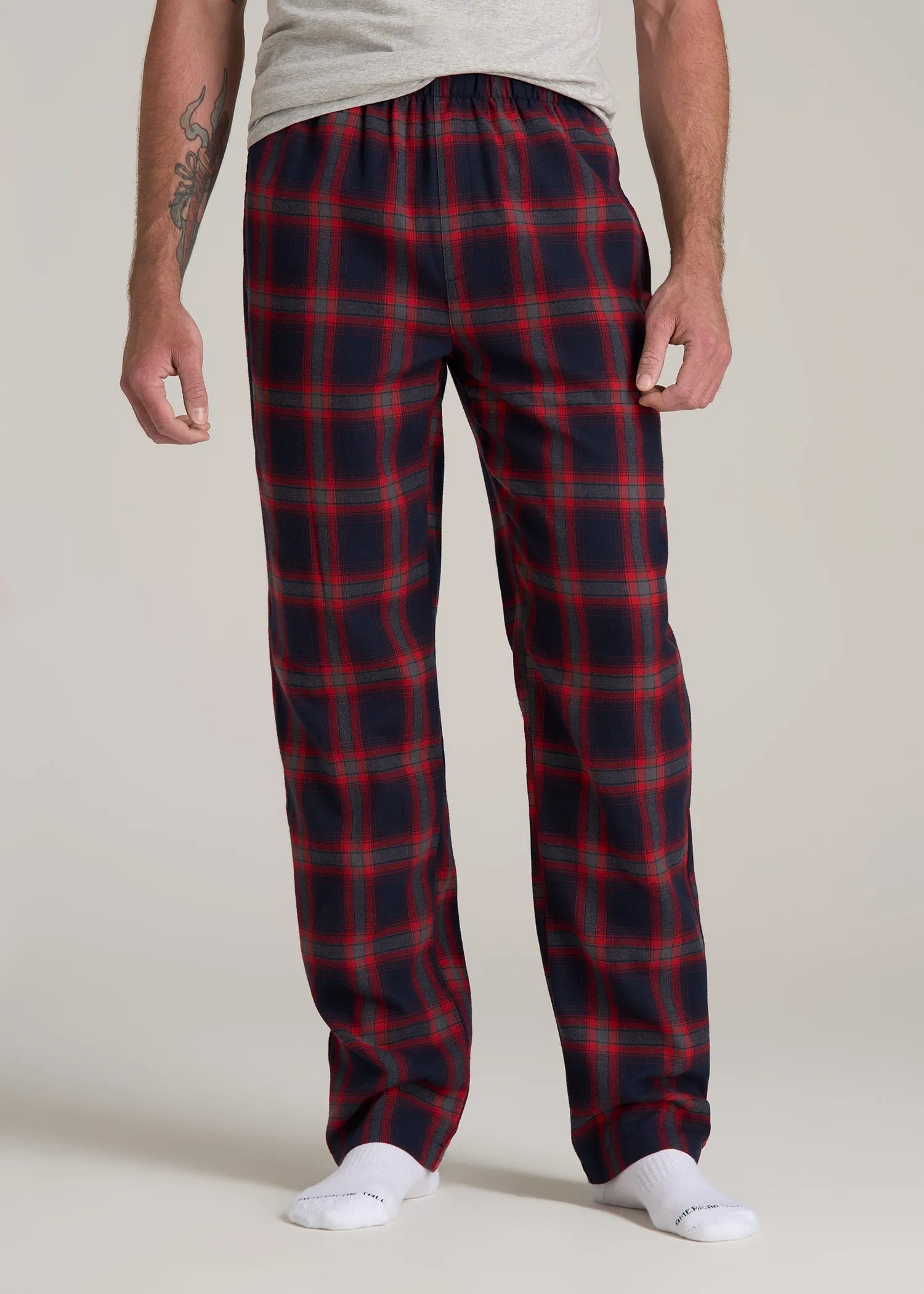 Plaid Pajama Pants for Tall Men in Grey and Red Tartan