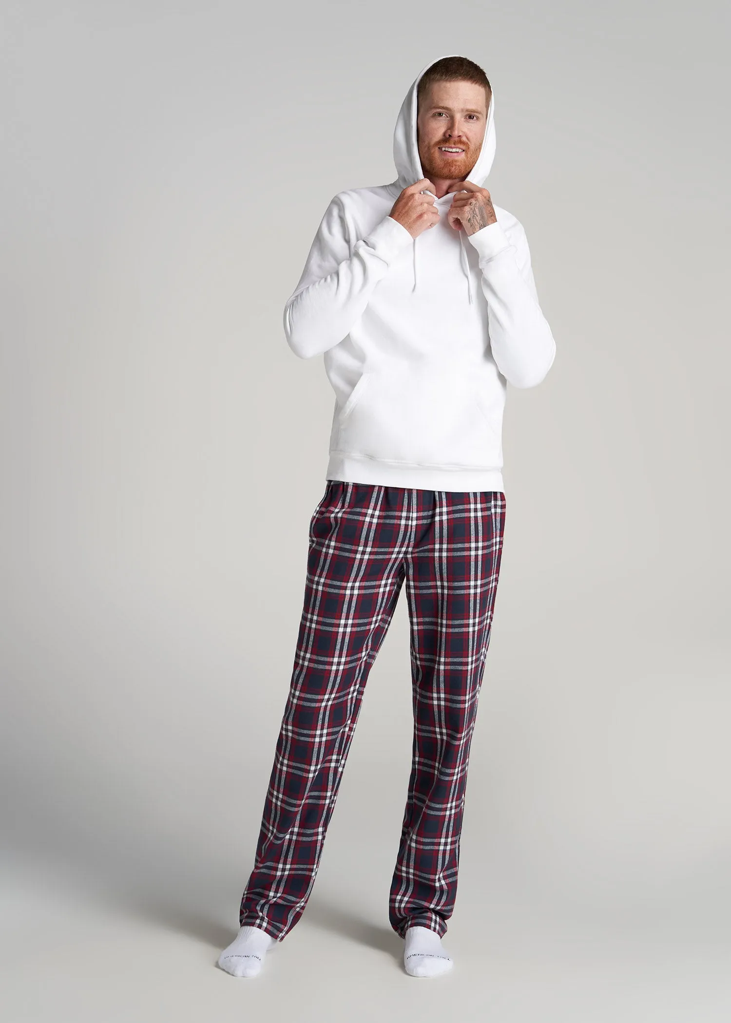 Plaid Pajama Pants for Tall Men in Navy & Red Tartan