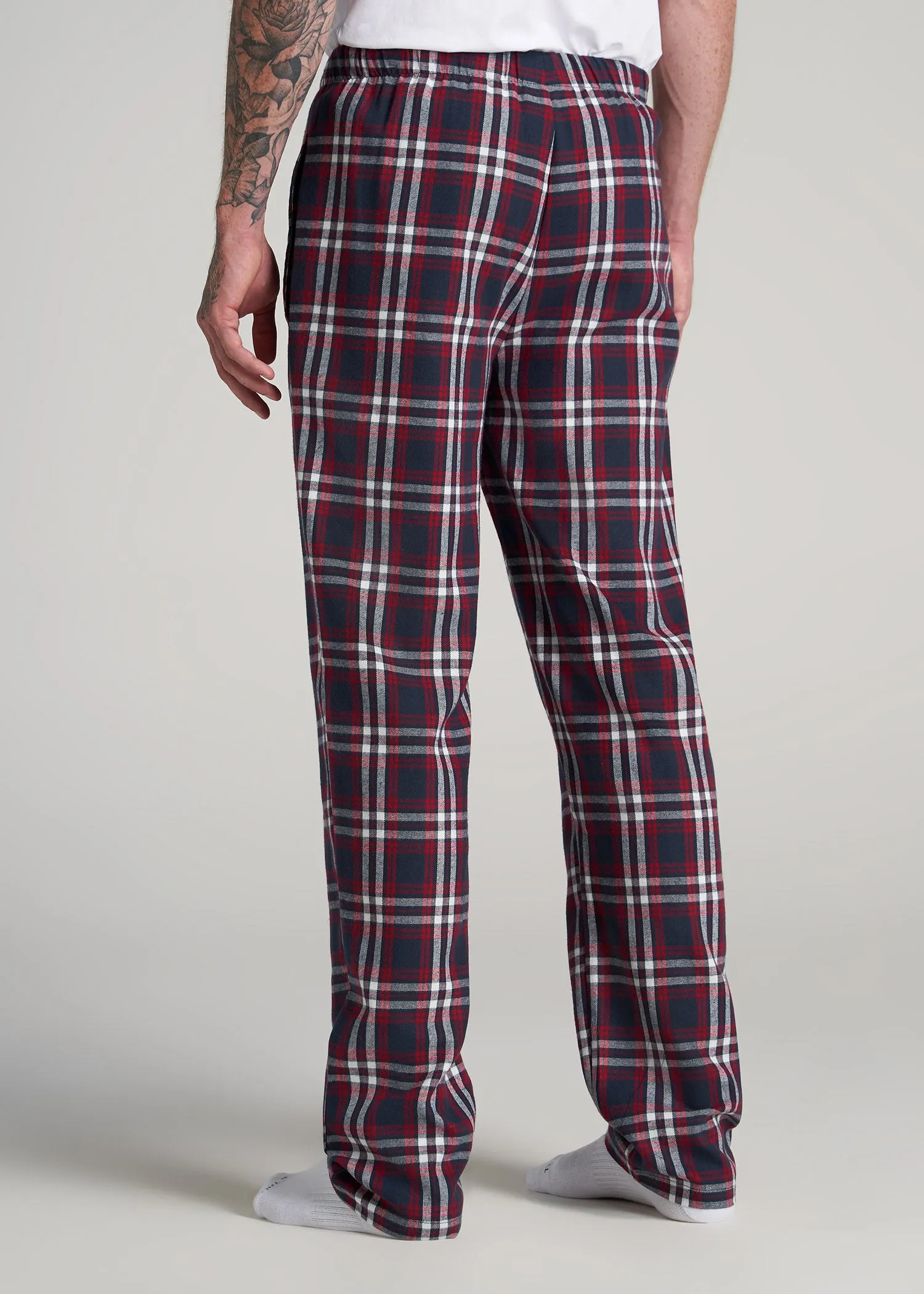 Plaid Pajama Pants for Tall Men in Navy & Red Tartan