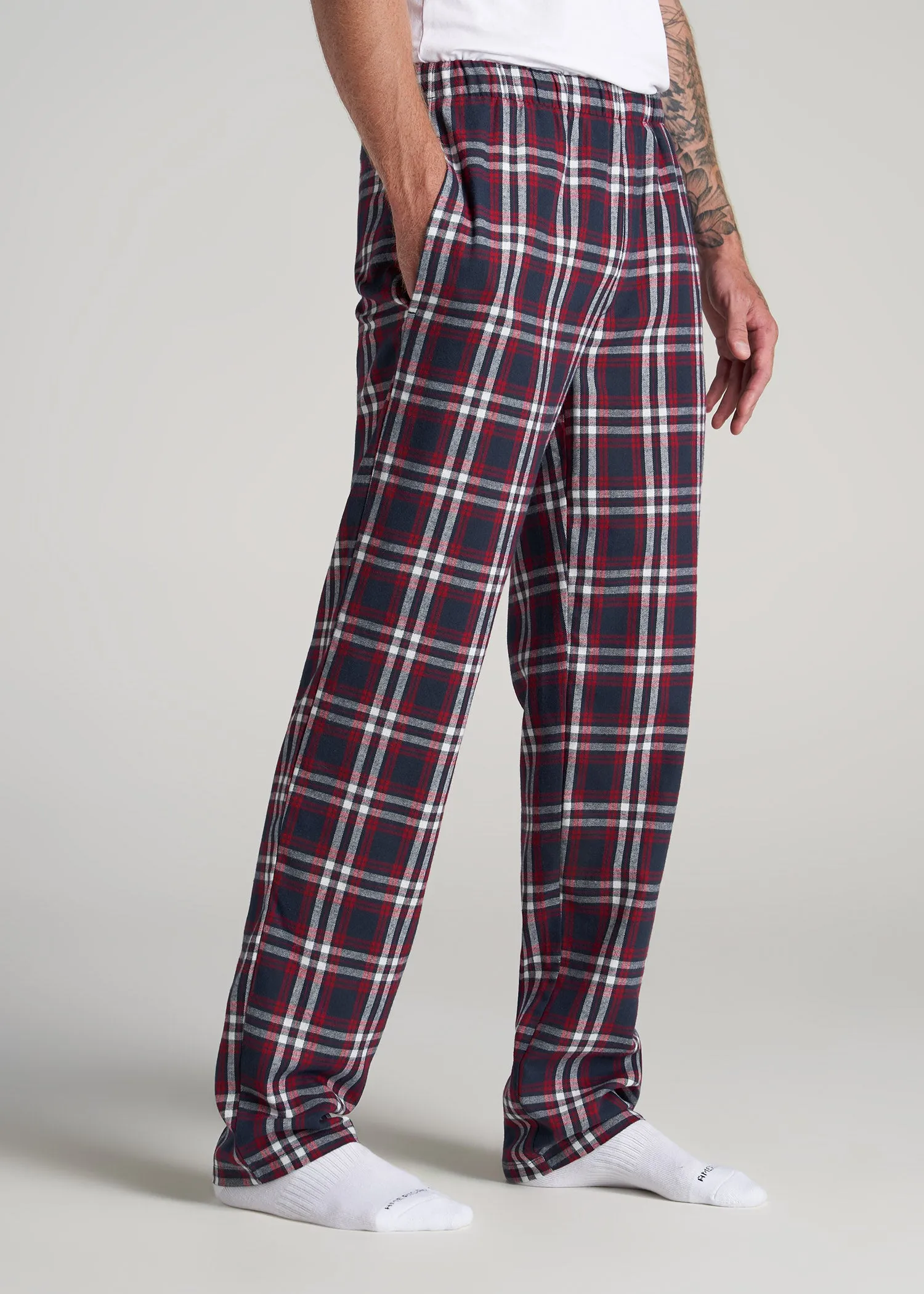 Plaid Pajama Pants for Tall Men in Navy & Red Tartan