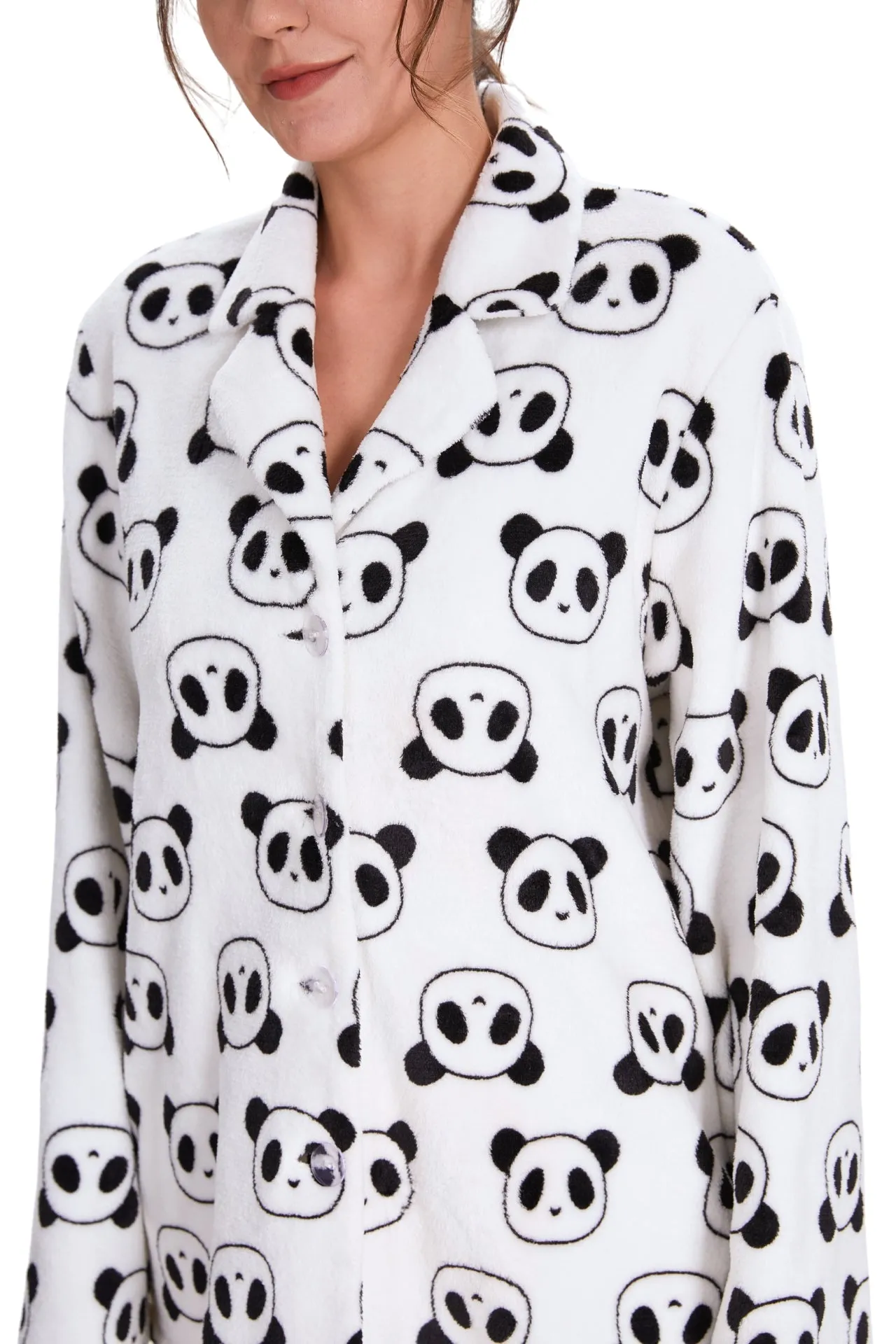 Plush Loungewear Pajama Set Panda Pattern