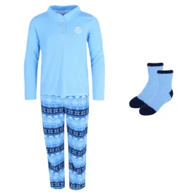 Rene Rofe Girls Snowflake 3pc Henley Long Sleeve Pajama Pants Set