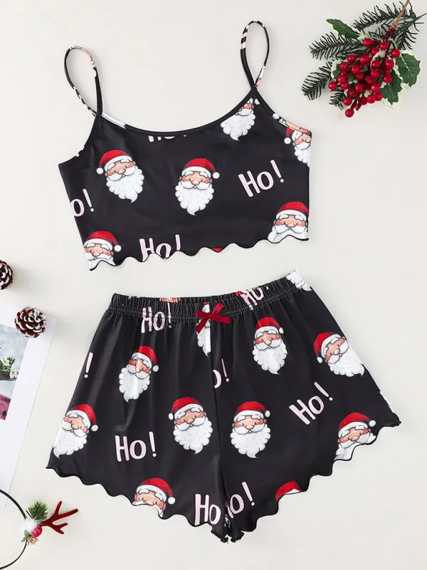 Santa Claus Holiday Pajama Set Reindeer Print Loungewear