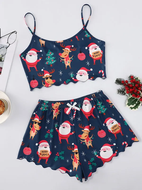 Santa Claus Holiday Pajama Set Reindeer Print Loungewear