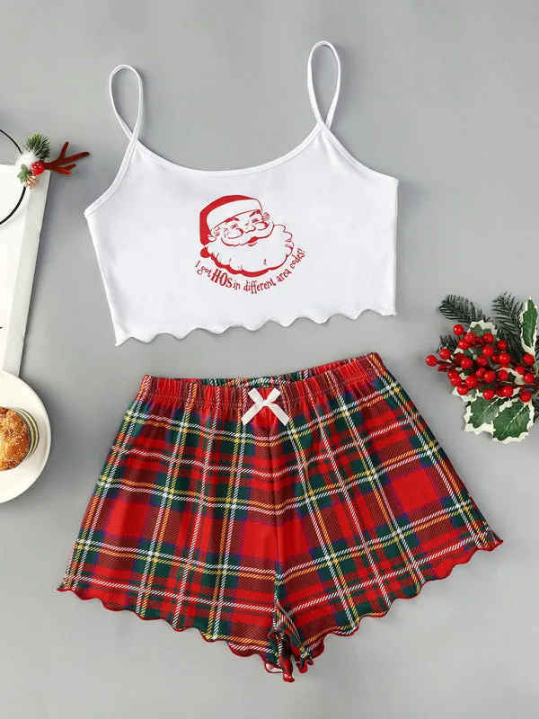Santa Claus Holiday Pajama Set Reindeer Print Loungewear
