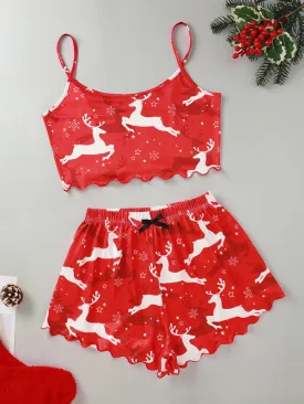 Santa Claus Holiday Pajama Set Reindeer Print Loungewear