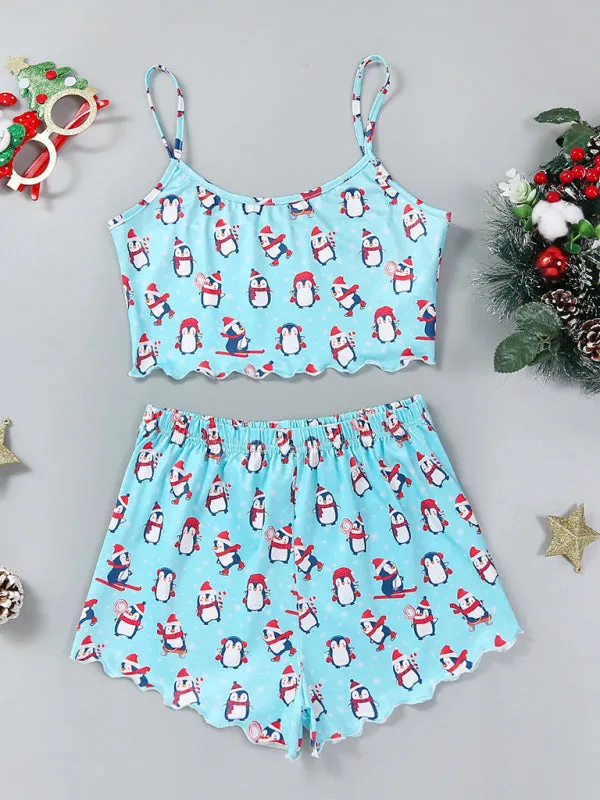 Santa Claus Holiday Pajama Set Reindeer Print Loungewear
