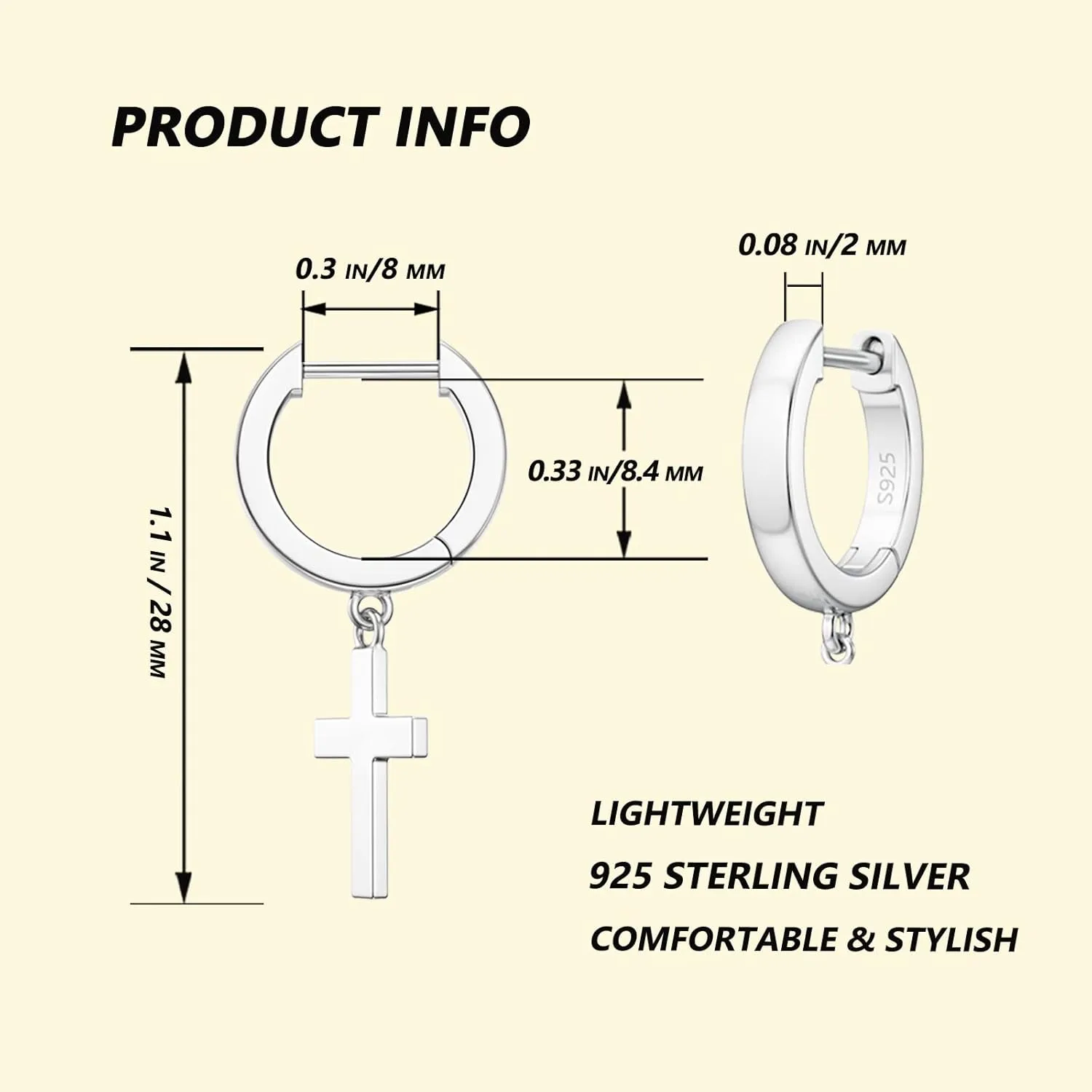 SEVENWELL Sterling Silver Dangle Huggie Earring Stud for Women, Cross, Heart, Celestial, Pearl, CZ Hoop Earrings Present for Birthday, Christmas, Valentine, Mother's Day