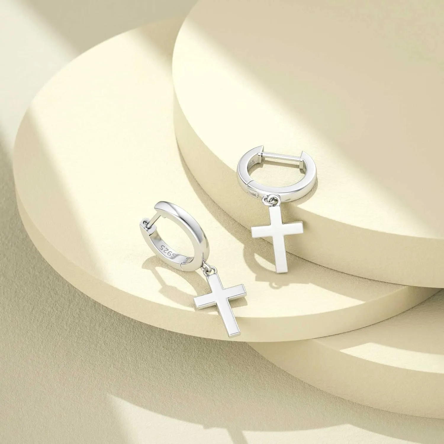 SEVENWELL Sterling Silver Dangle Huggie Earring Stud for Women, Cross, Heart, Celestial, Pearl, CZ Hoop Earrings Present for Birthday, Christmas, Valentine, Mother's Day
