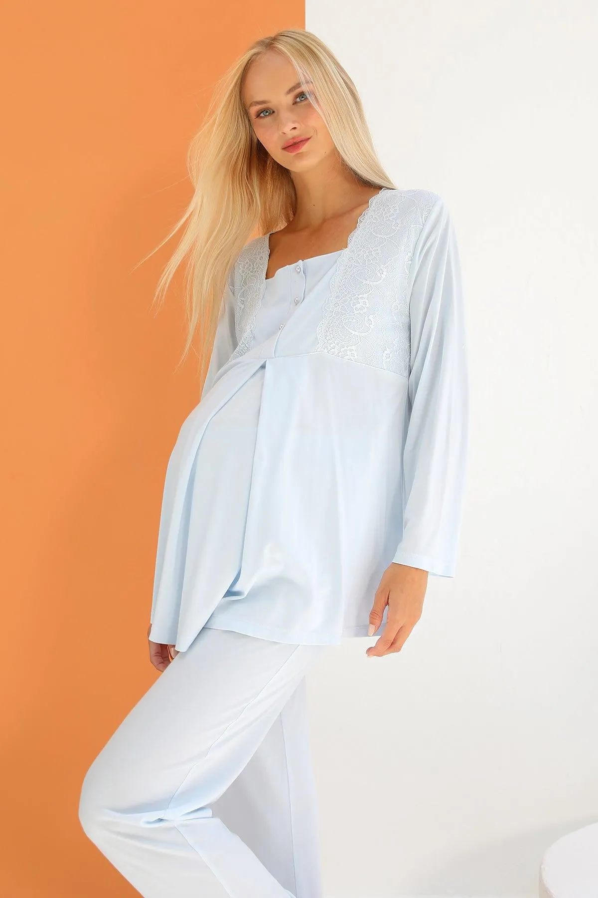 Shopymommy 55706 Lotus Lace 3-Pieces Maternity & Nursing Pajamas With