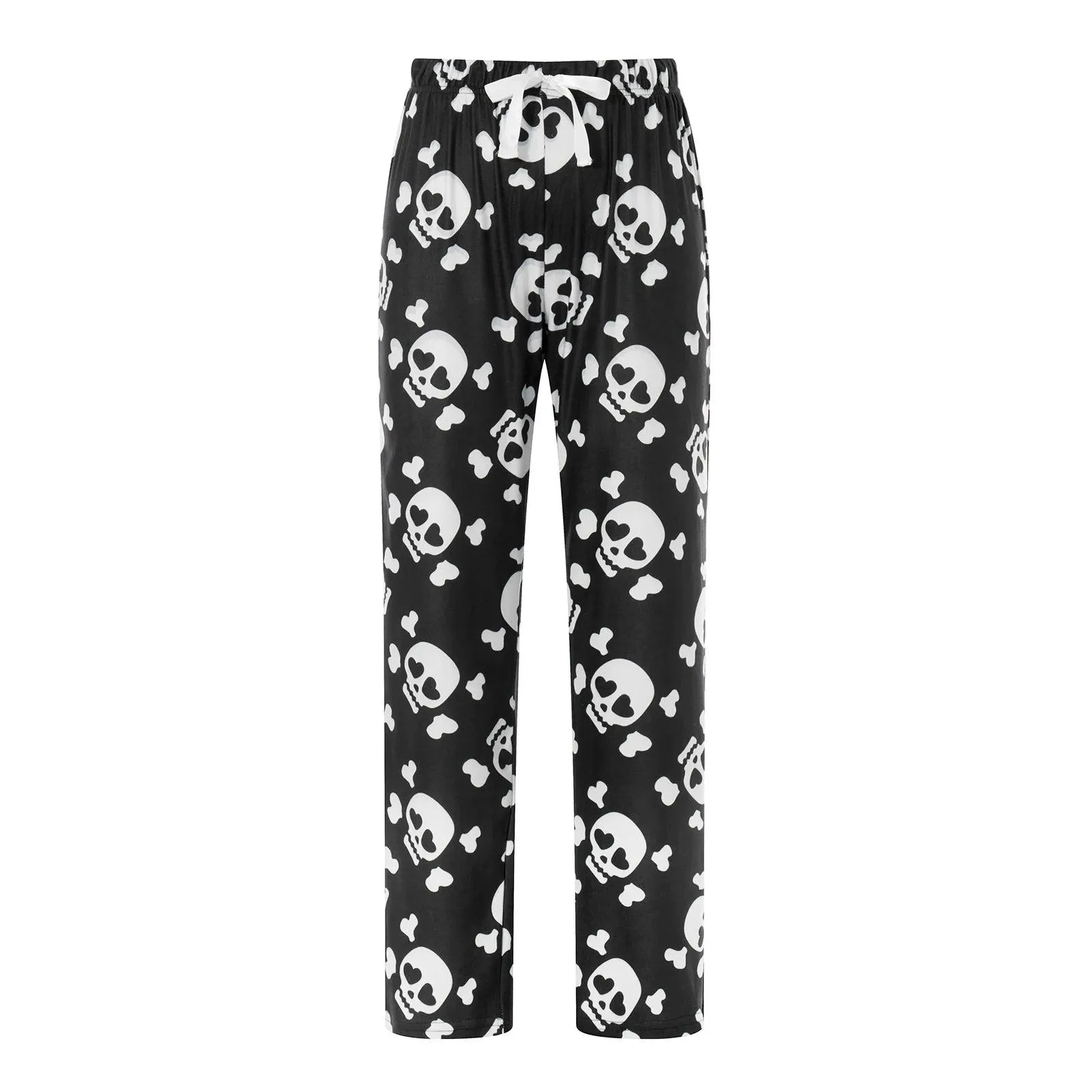 Skull Sleepwear Long Pants Elastic Waist Combhasaki Womens Fuzzy Pajama Pants Thickened Halloween Night Loungewear Bottoms