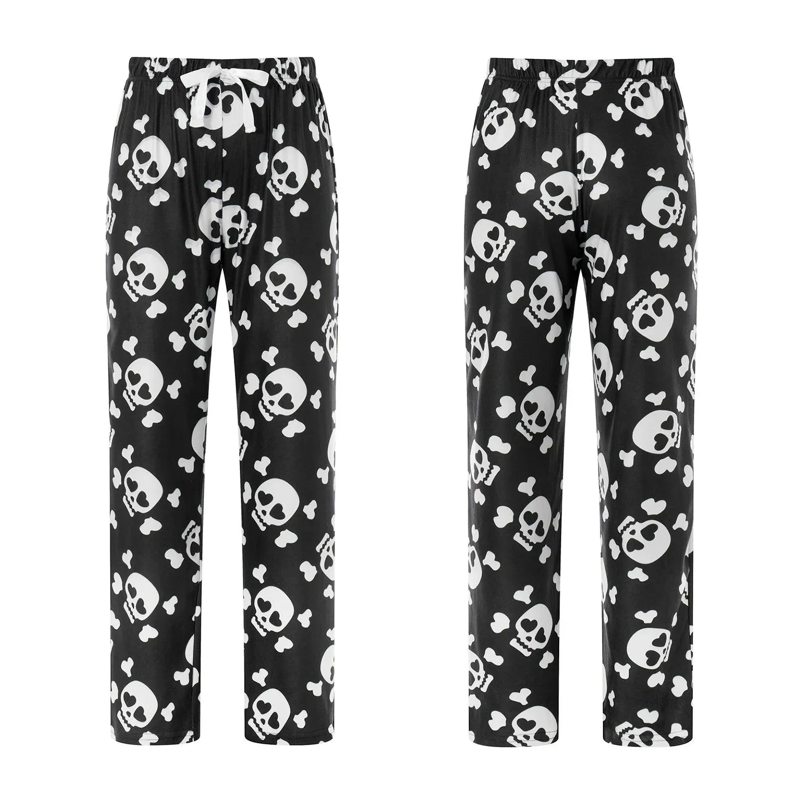 Skull Sleepwear Long Pants Elastic Waist Combhasaki Womens Fuzzy Pajama Pants Thickened Halloween Night Loungewear Bottoms