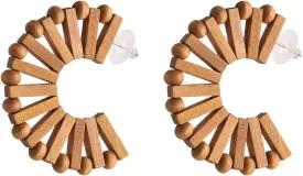 STWTR Women's Natural Wood Earrings Variety of Fashion Earrings Love Minimalist Retro Earring Set Natural Wood Hollow Round Earrings Arc