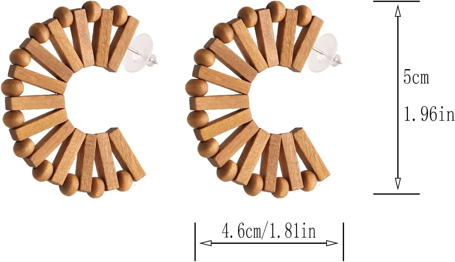 STWTR Women's Natural Wood Earrings Variety of Fashion Earrings Love Minimalist Retro Earring Set Natural Wood Hollow Round Earrings Arc
