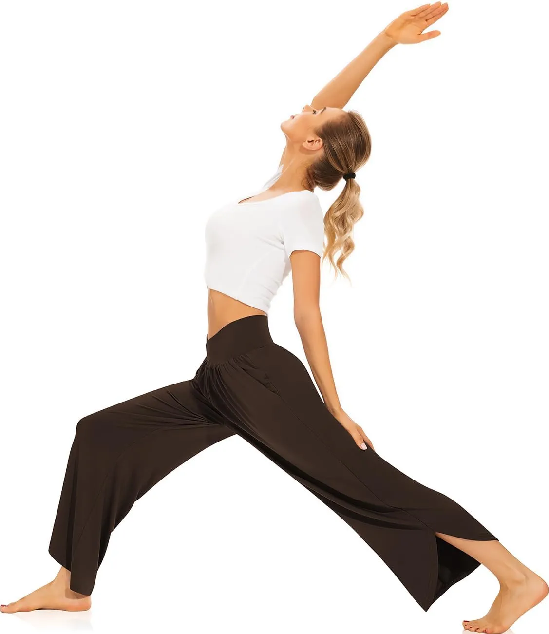 TARSE Wide Leg Pants for Women Cross High Waisted Yoga Pants Casual Lounge Joggers Loose fit Pajama Bottoms with Pockets