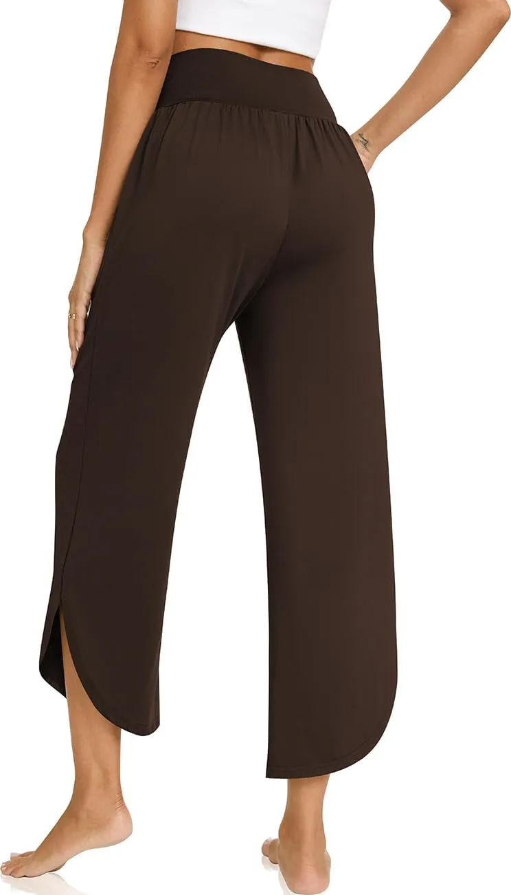 TARSE Wide Leg Pants for Women Cross High Waisted Yoga Pants Casual Lounge Joggers Loose fit Pajama Bottoms with Pockets