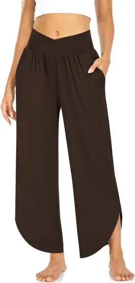 TARSE Wide Leg Pants for Women Cross High Waisted Yoga Pants Casual Lounge Joggers Loose fit Pajama Bottoms with Pockets