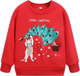 Toddler Boys Girls Christmas Sweatshirts Reindeer Crewneck Fleece Pullover Top Xmas Long Sleeve Winter Clothes 2-7T