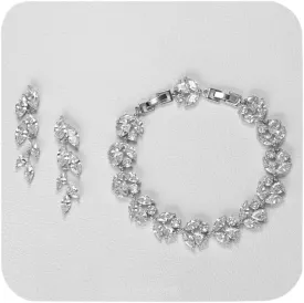 UDYLGOON Cubic Zirconia Leaf Dangle Earrings & Bracelet Set, Elegant Bridal Jewelry Set for Wedding, Prom, Party, Bridesmaid Gift