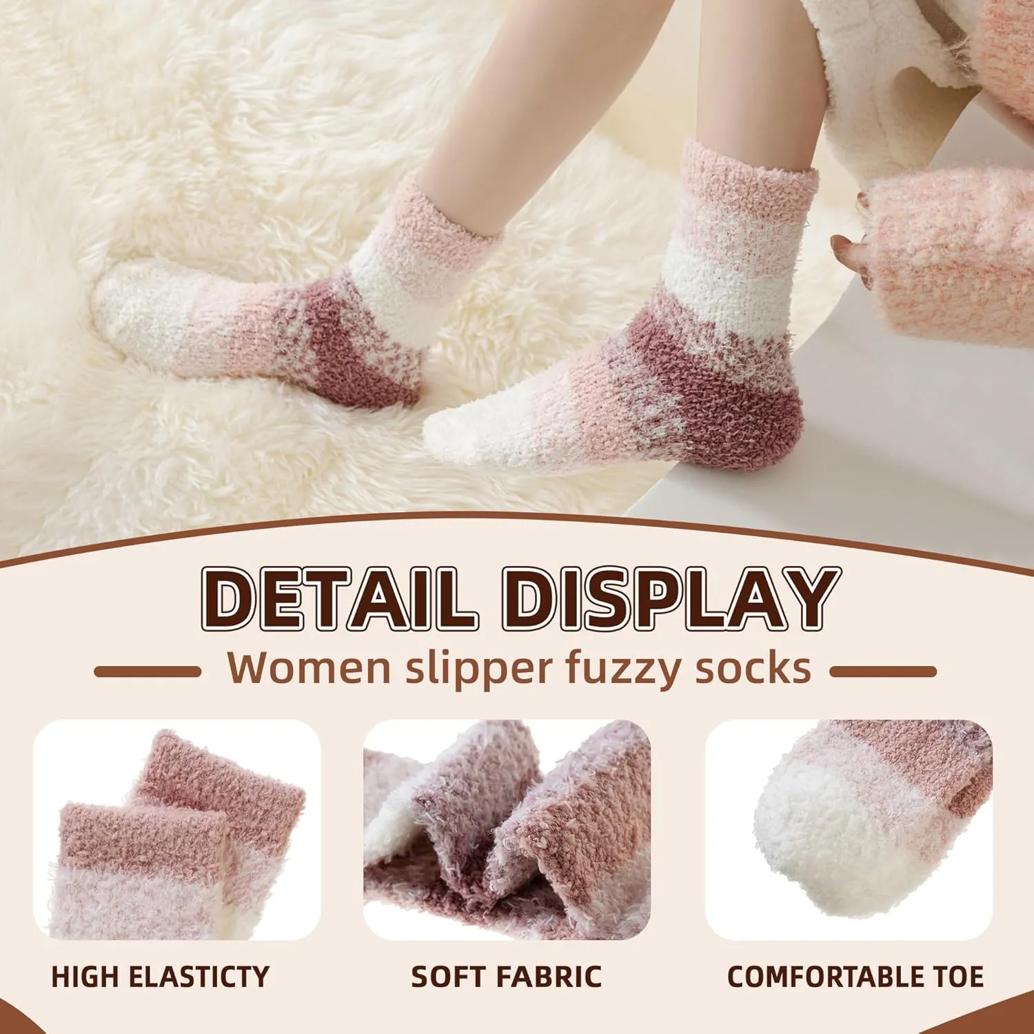 Velice Womens Fuzzy Socks Soft Cozy Fluffy Slipper Socks Winter Warm Plush Sleeping Christmas Socks 5 Pairs