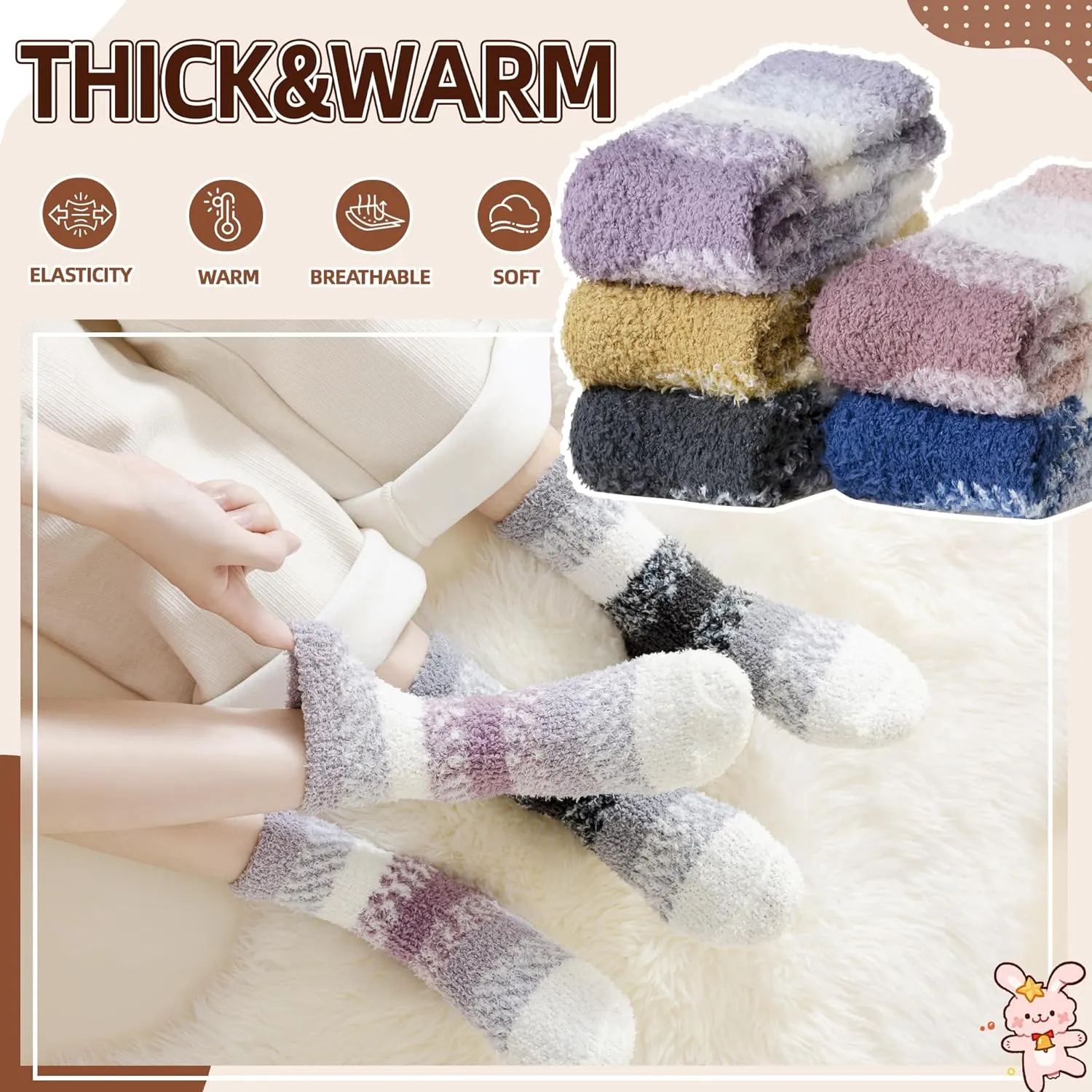 Velice Womens Fuzzy Socks Soft Cozy Fluffy Slipper Socks Winter Warm Plush Sleeping Christmas Socks 5 Pairs
