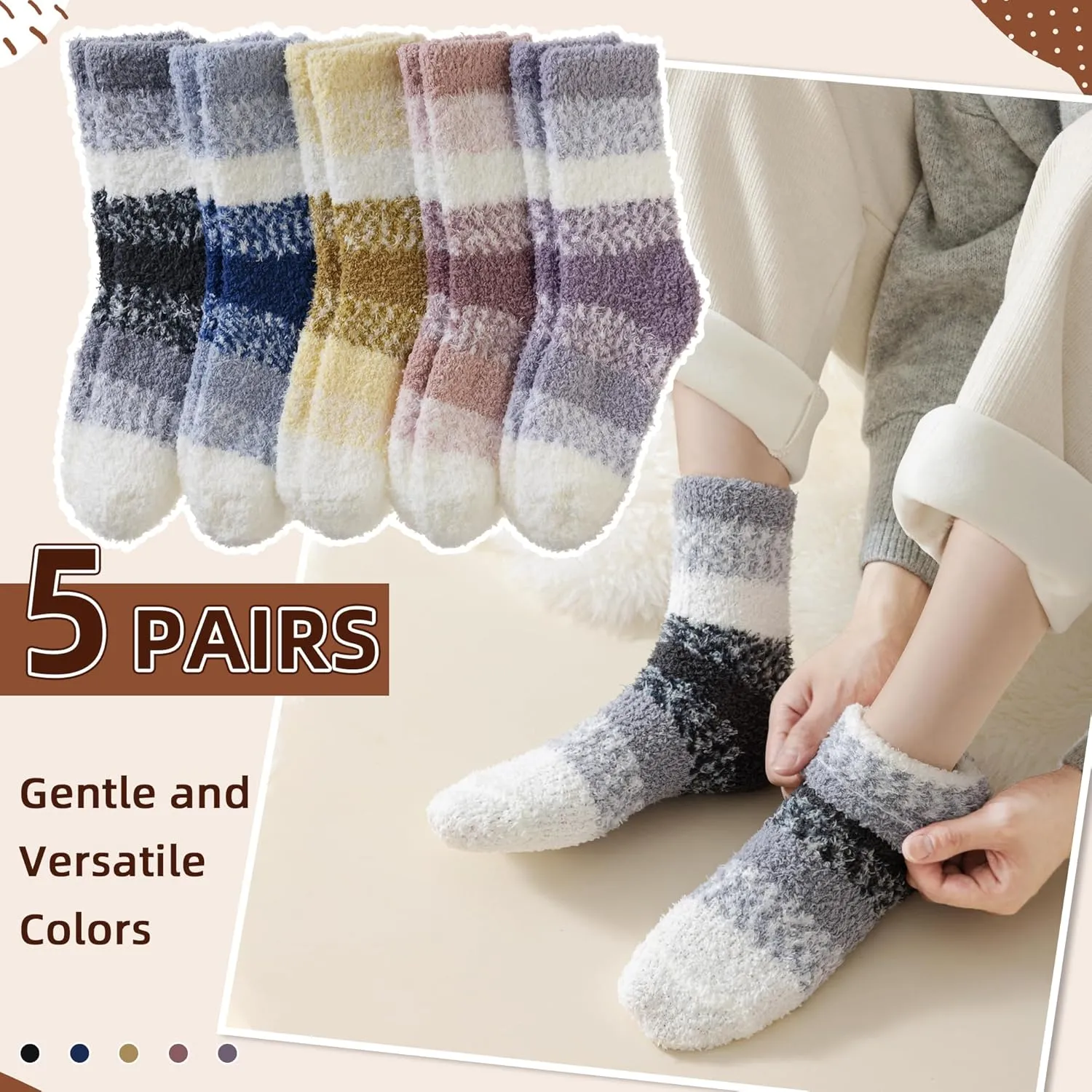 Velice Womens Fuzzy Socks Soft Cozy Fluffy Slipper Socks Winter Warm Plush Sleeping Christmas Socks 5 Pairs