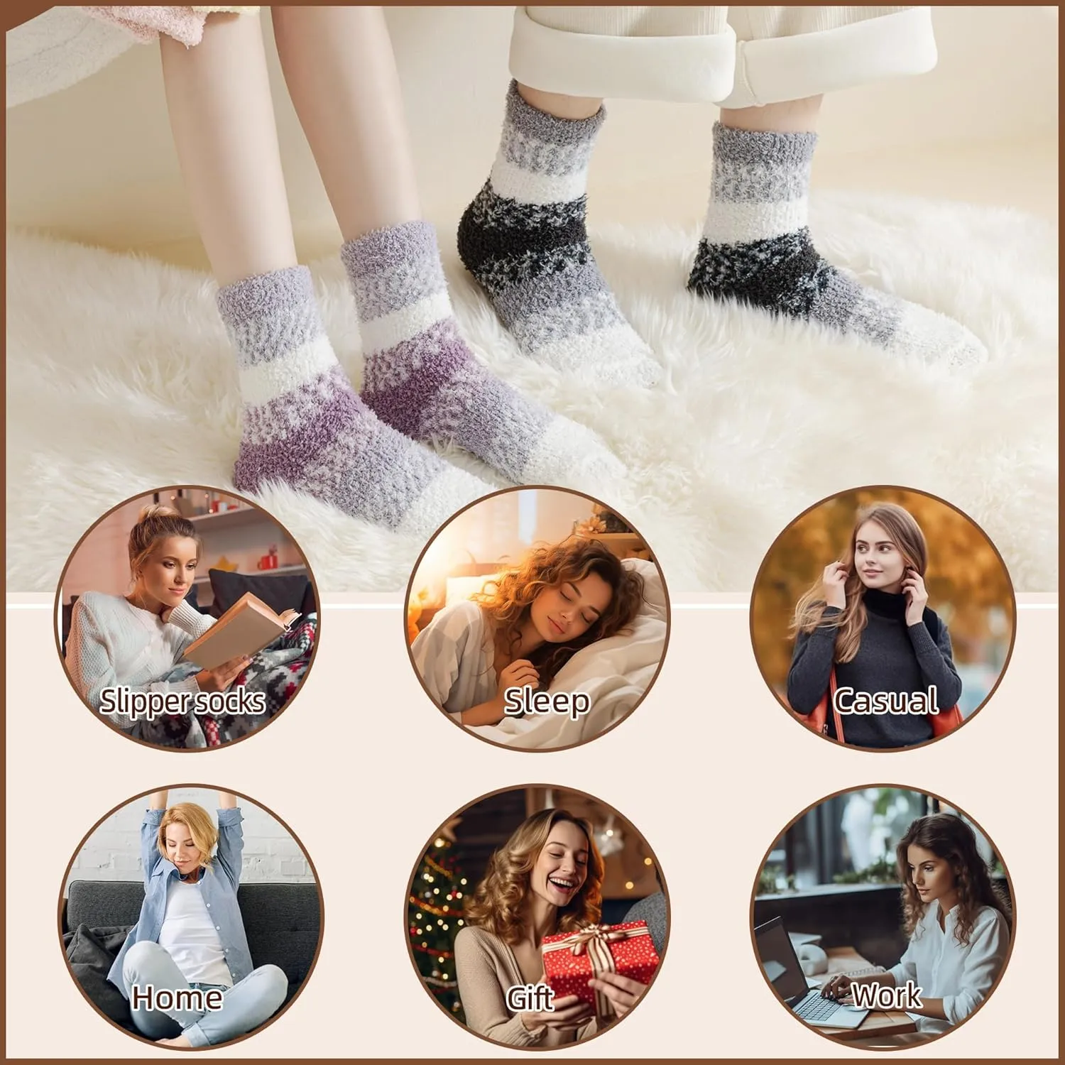 Velice Womens Fuzzy Socks Soft Cozy Fluffy Slipper Socks Winter Warm Plush Sleeping Christmas Socks 5 Pairs