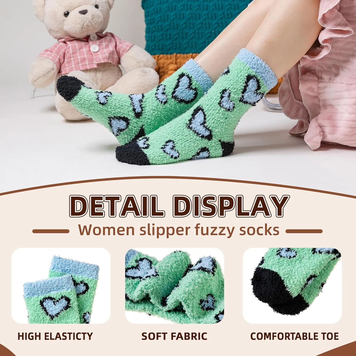 Velice Womens Fuzzy Socks Soft Cozy Fluffy Slipper Socks Winter Warm Plush Sleeping Christmas Socks 5 Pairs