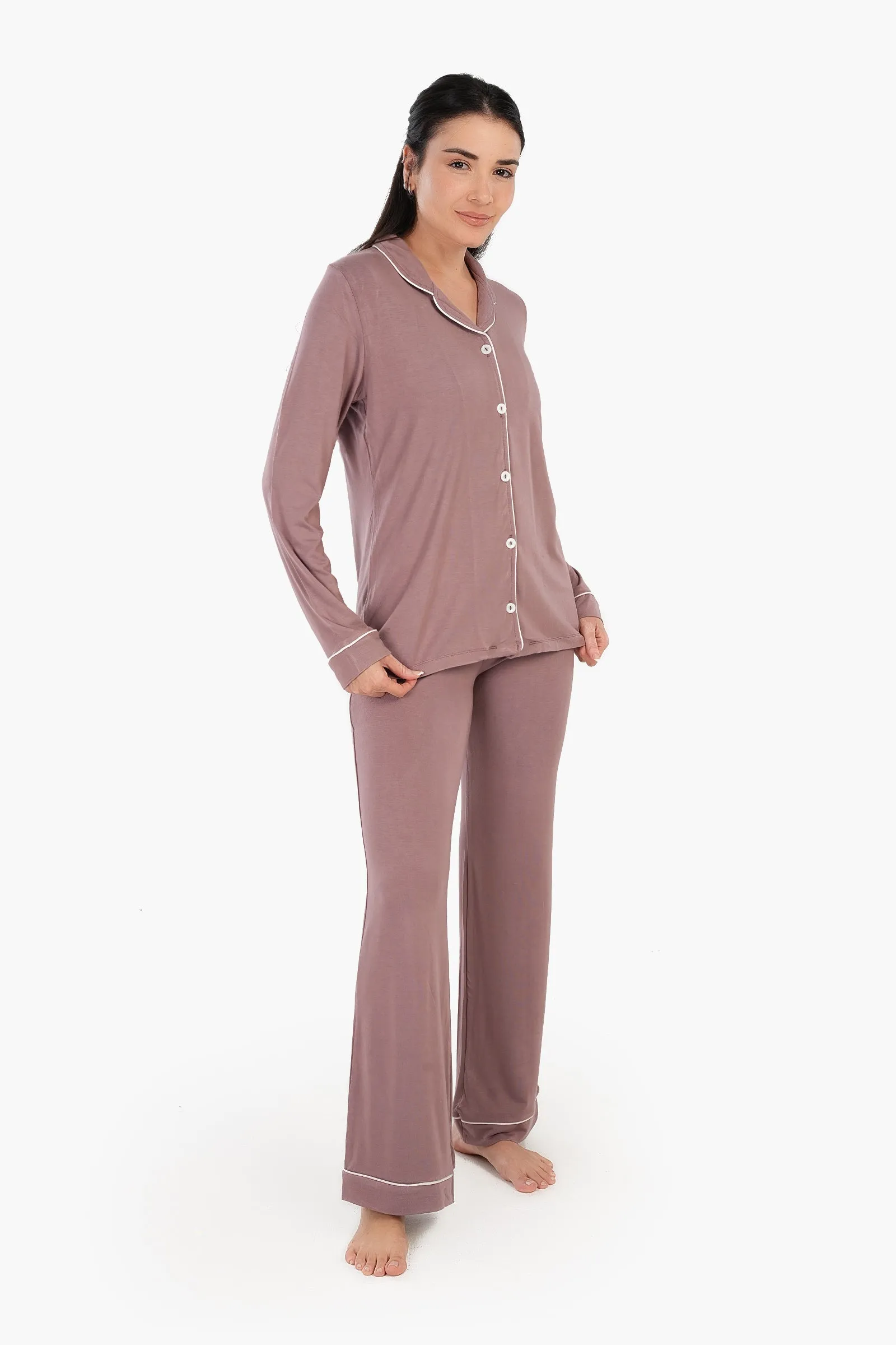 Viscose Contrast Piping Pyjama Set