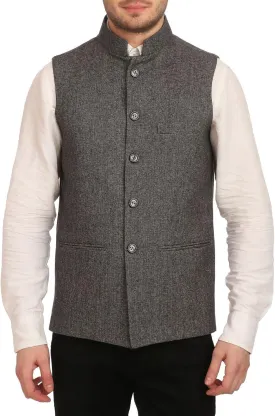 WINTAGE Men's Tweed Bandhgala Festive Nehru Jacket Waistcoat -7 Colors