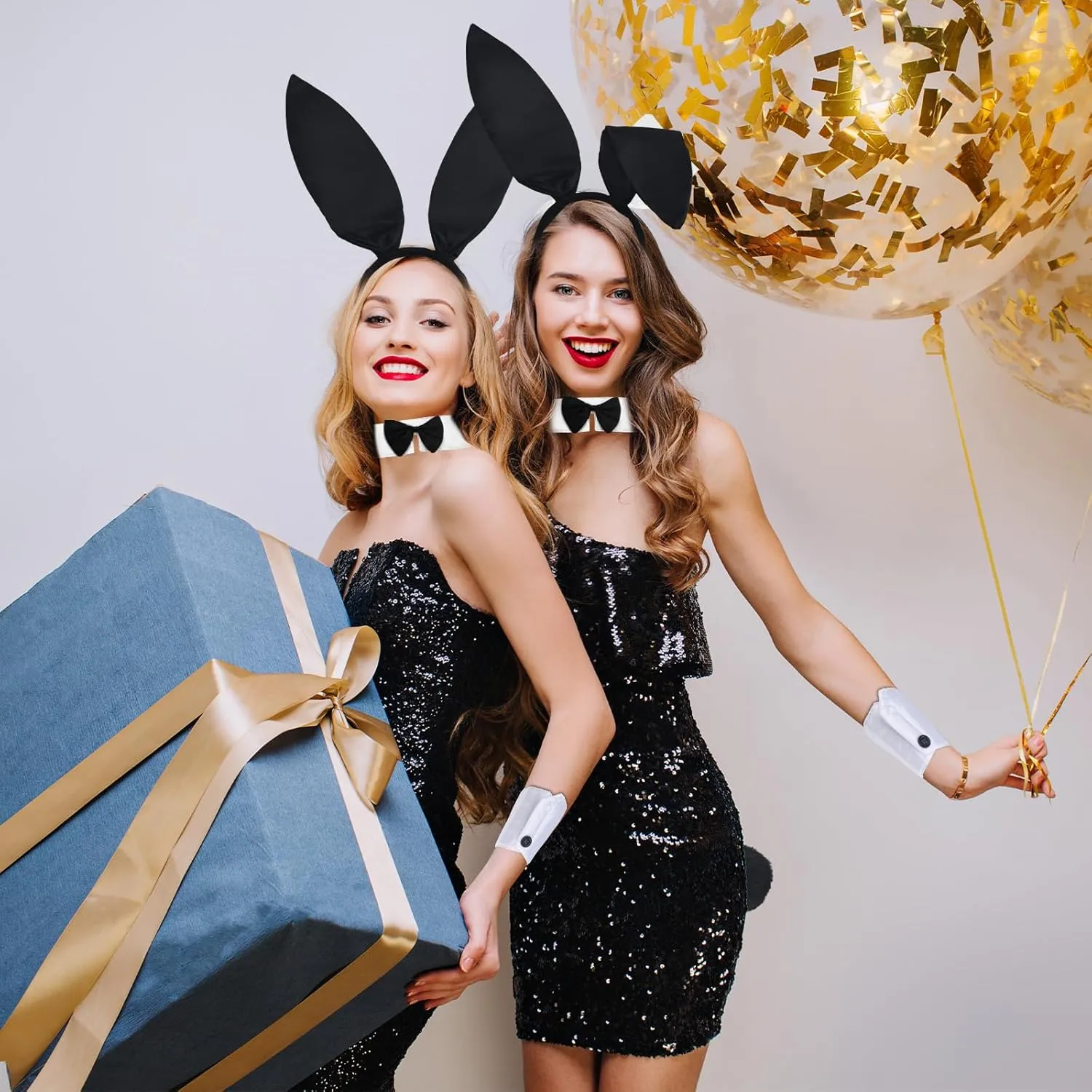 Women's Bunny Costume Set with Box Rabbit Ear Headband Collar Bow Tie Costume Cuffs Rabbit Tail Kit for Party
