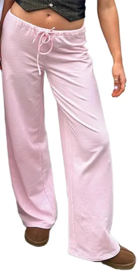 Women's Lounge Striped Wide Leg Pants, Low Rise Baggy Pajama Pants