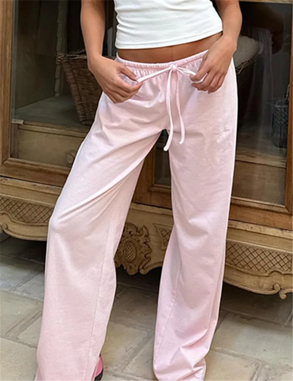 Women's Lounge Striped Wide Leg Pants, Low Rise Baggy Pajama Pants