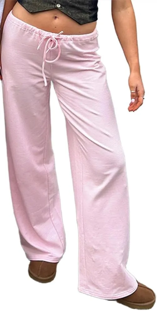 Women's Lounge Striped Wide Leg Pants, Low Rise Baggy Pajama Pants