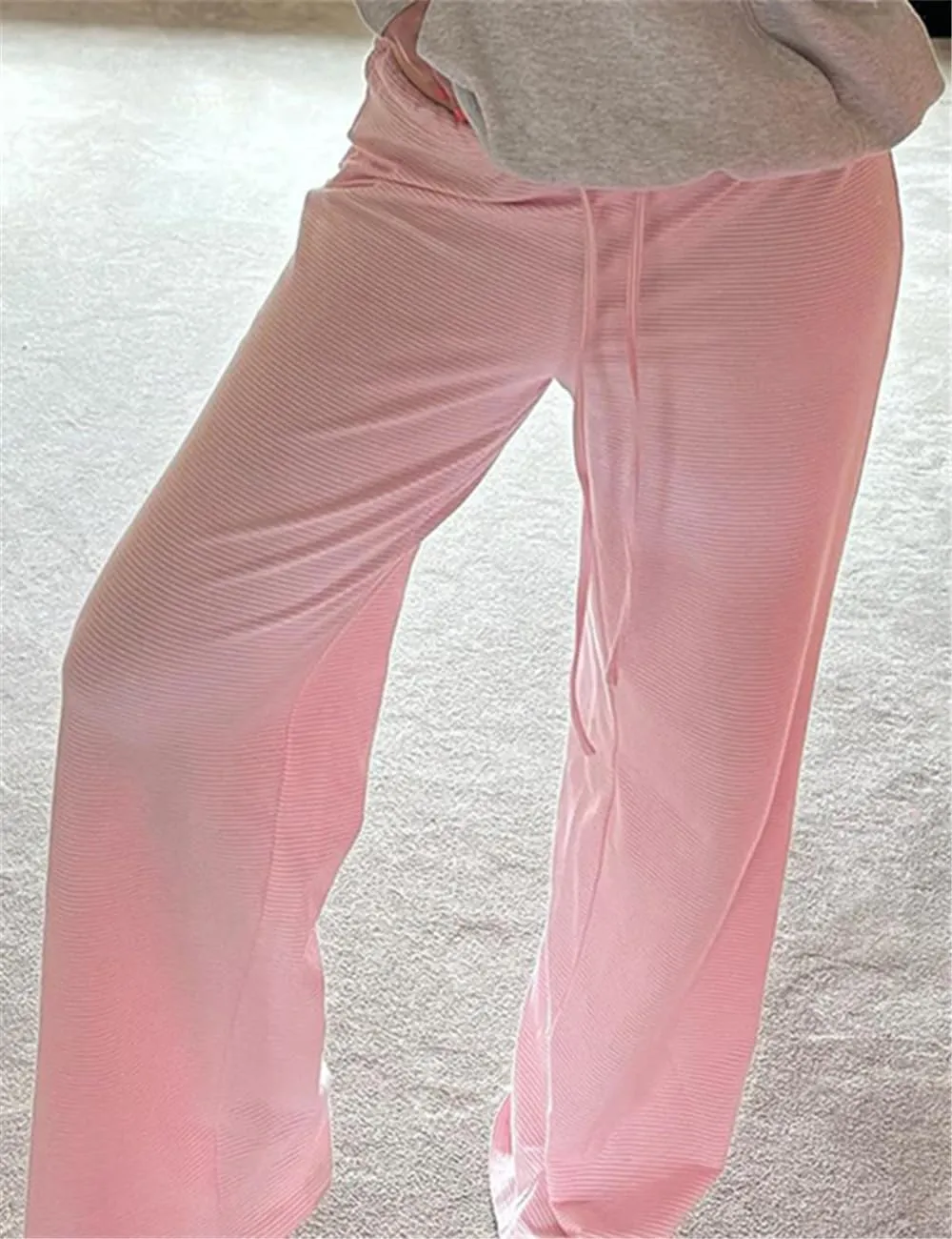 Women's Lounge Striped Wide Leg Pants, Low Rise Baggy Pajama Pants