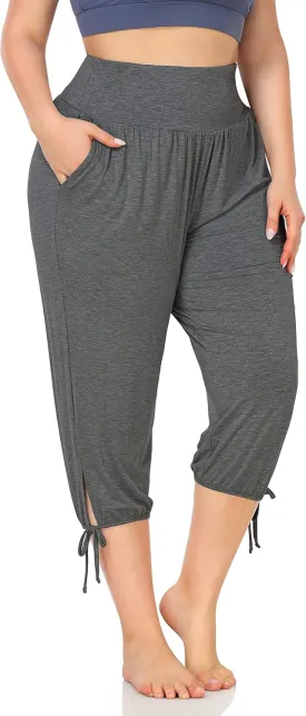 ZERDOCEAN Women's Plus Size Yoga Capri Pants Lounge Indoor Casual Comfy Relaxed Joggers with Pockets