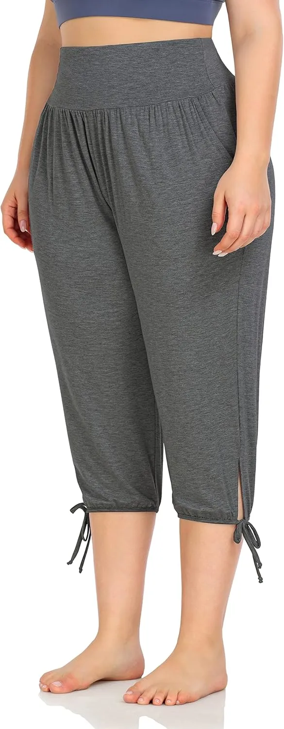 ZERDOCEAN Women's Plus Size Yoga Capri Pants Lounge Indoor Casual Comfy Relaxed Joggers with Pockets
