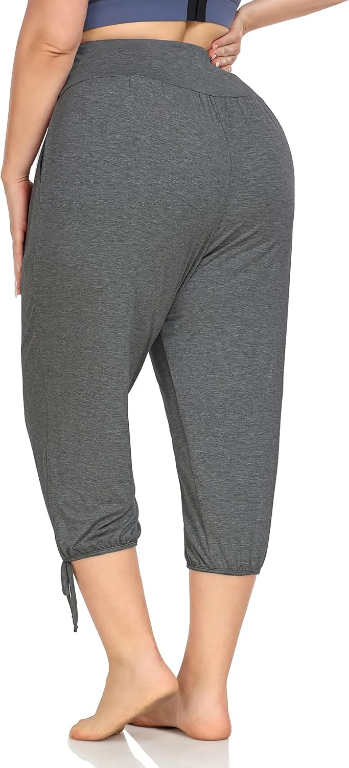 ZERDOCEAN Women's Plus Size Yoga Capri Pants Lounge Indoor Casual Comfy Relaxed Joggers with Pockets