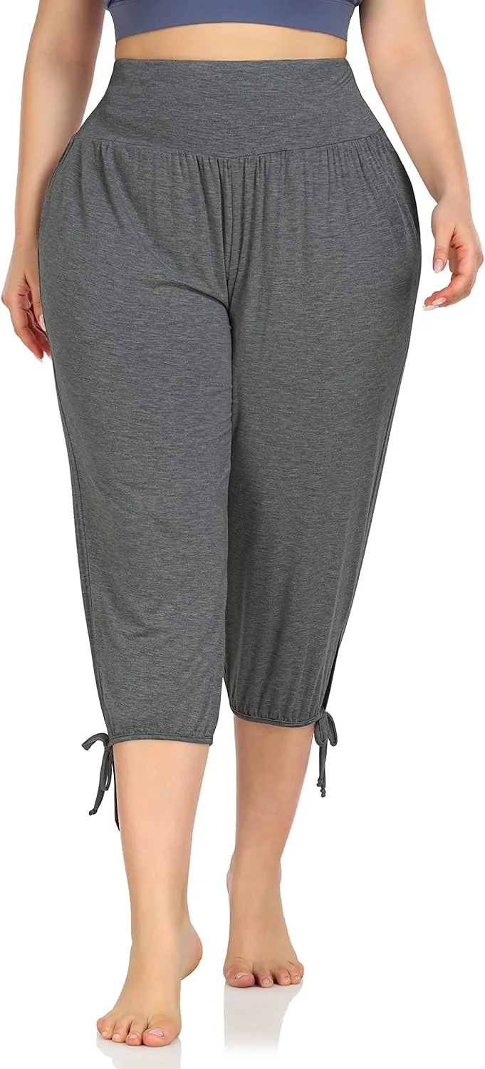 ZERDOCEAN Women's Plus Size Yoga Capri Pants Lounge Indoor Casual Comfy Relaxed Joggers with Pockets