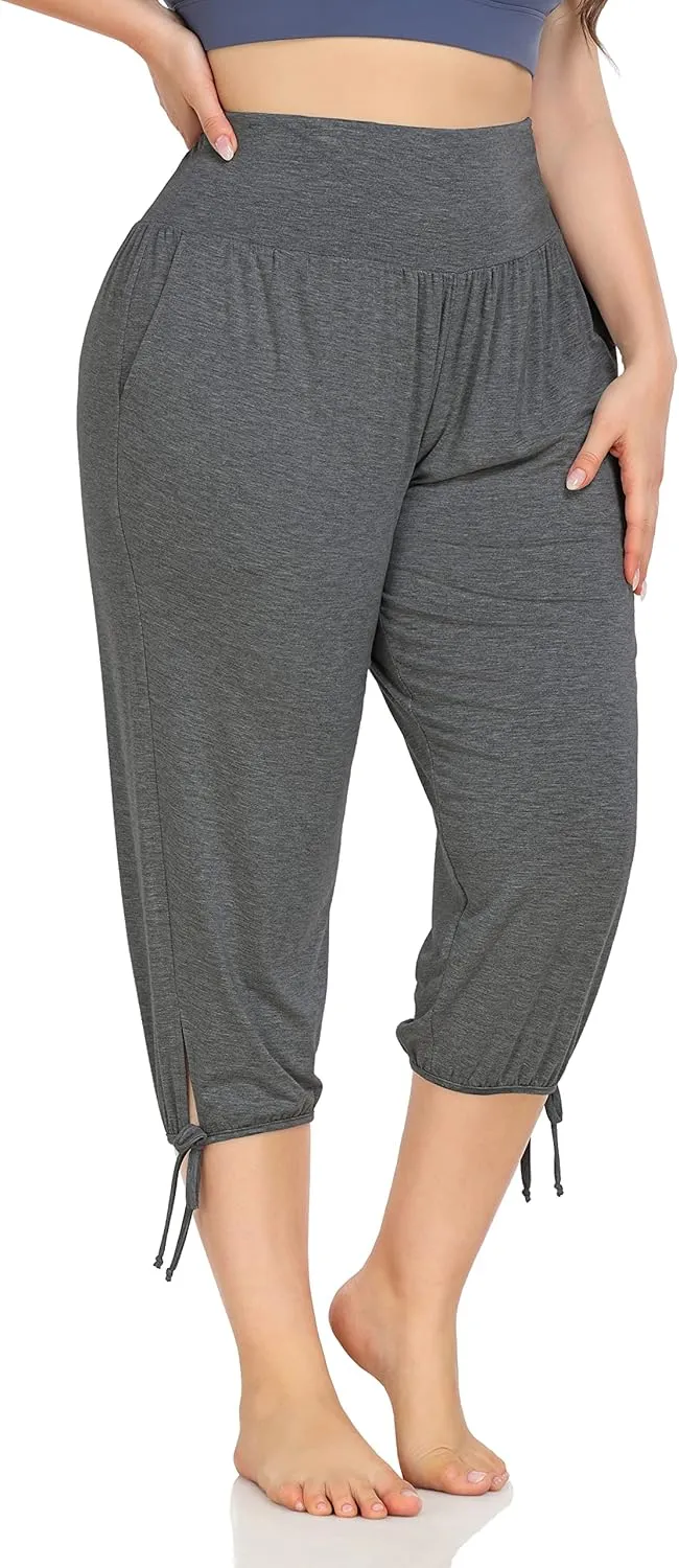 ZERDOCEAN Women's Plus Size Yoga Capri Pants Lounge Indoor Casual Comfy Relaxed Joggers with Pockets